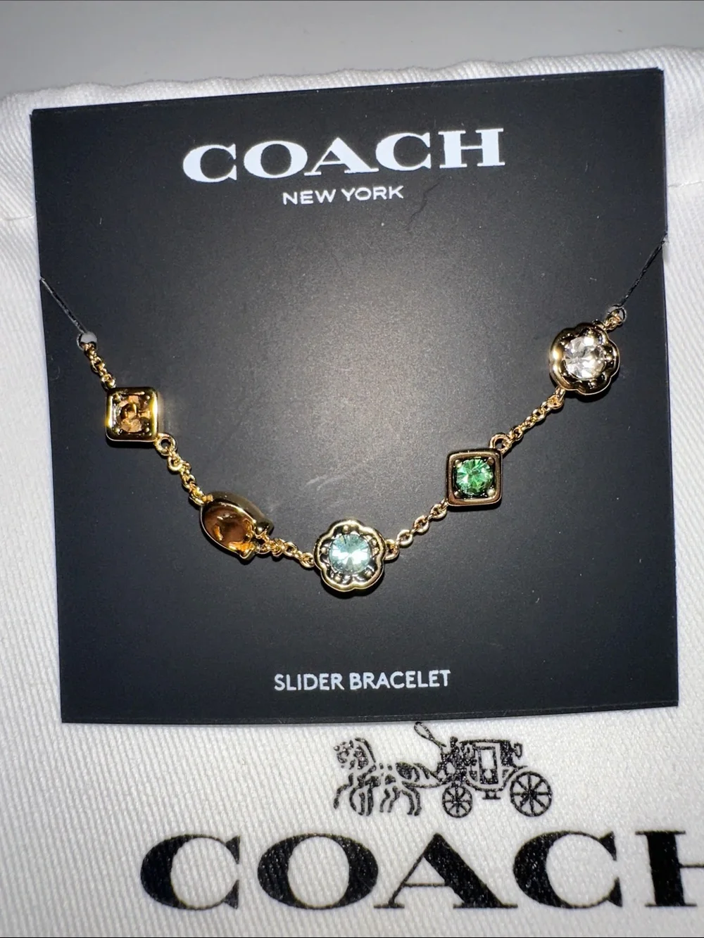 Coach Gold Slider Bracelet with Multicolor Stones